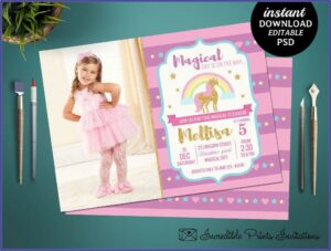 Girl 5th Birthday Invitation Template