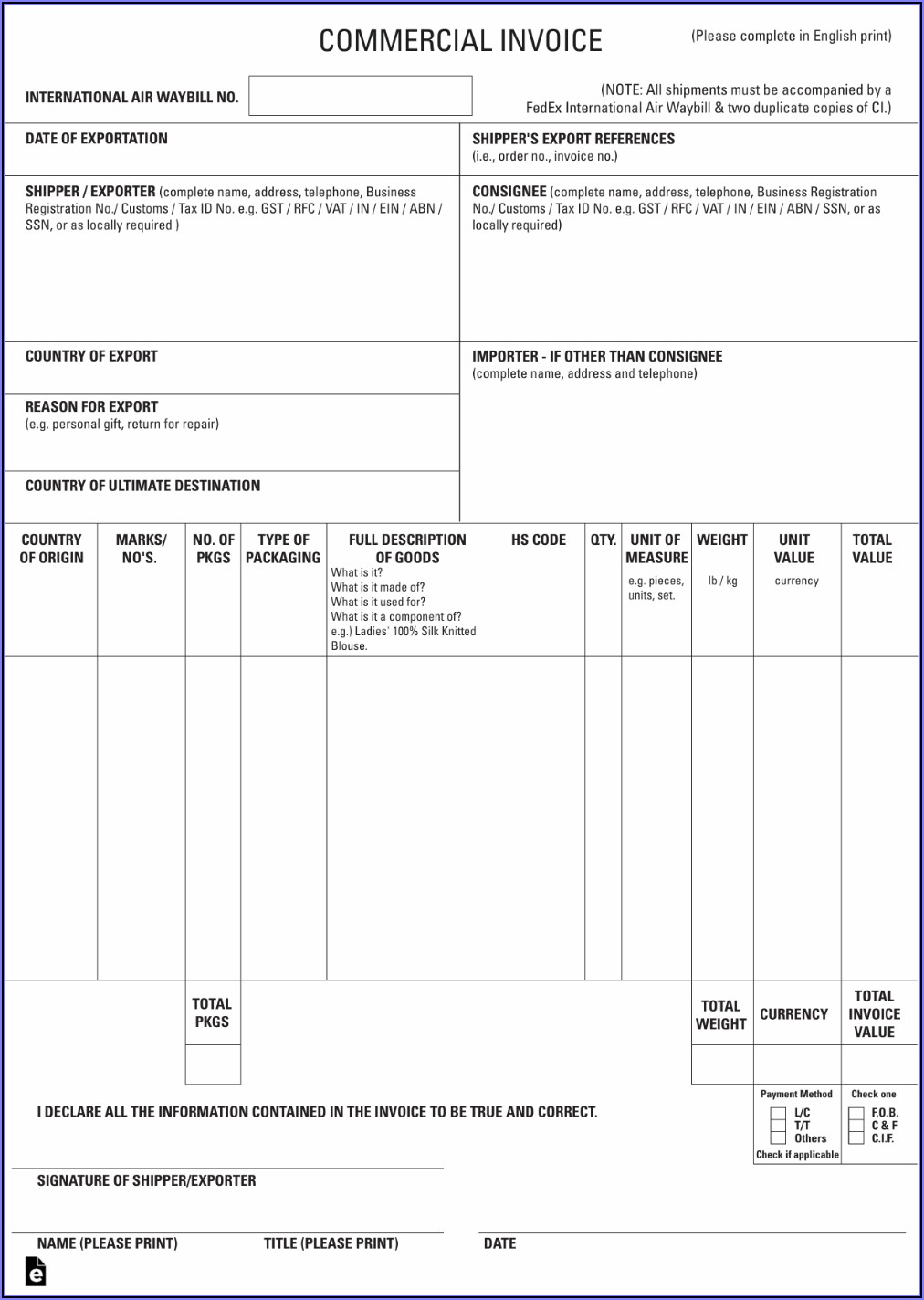 International Commercial Invoice Template Pdf