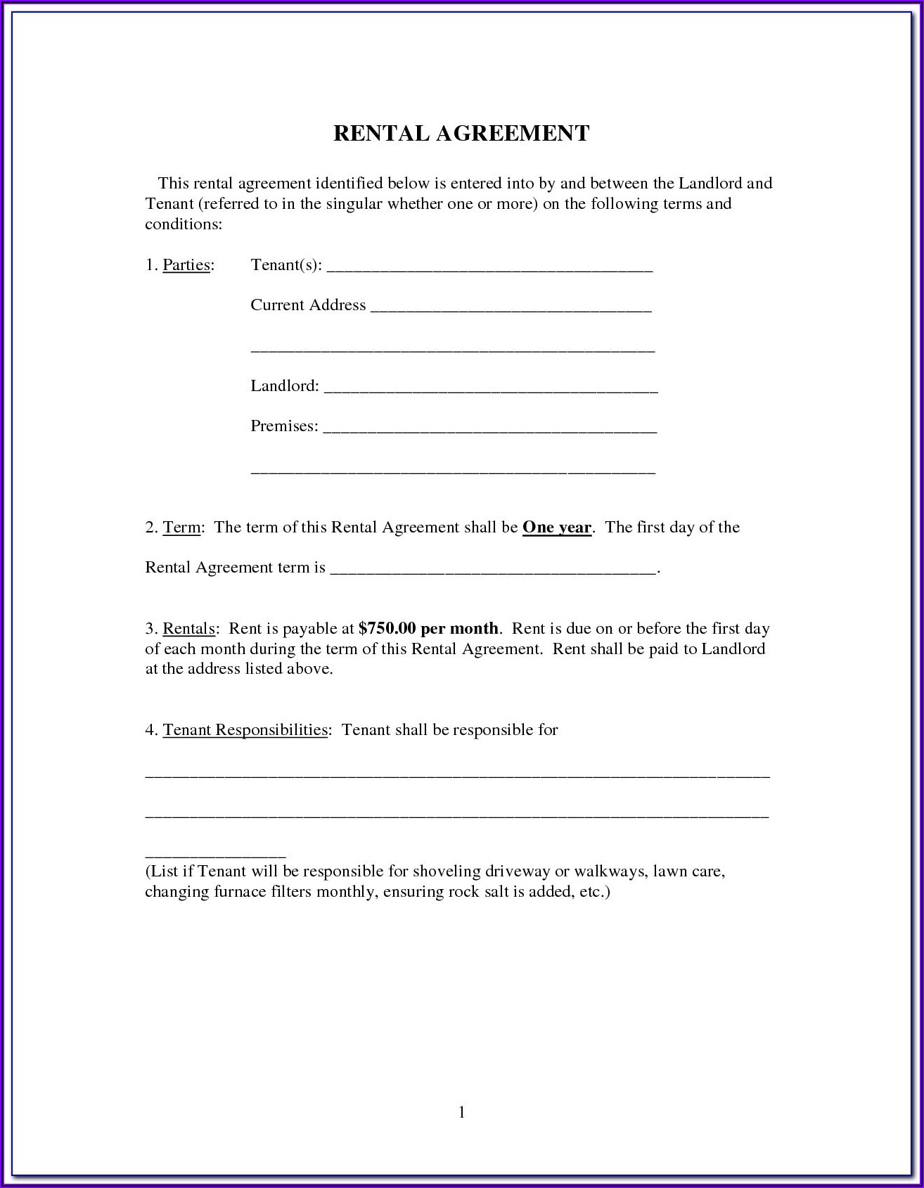 Landlord And Tenant Agreement Template