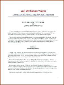 Last Will And Testament Form Word Document Virginia