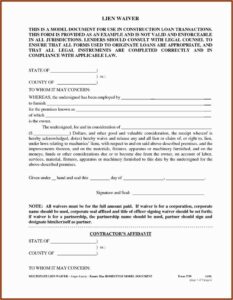 Lien Waiver Form Example
