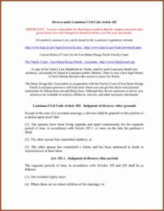 Louisiana Petition For Divorce Article 102 Form