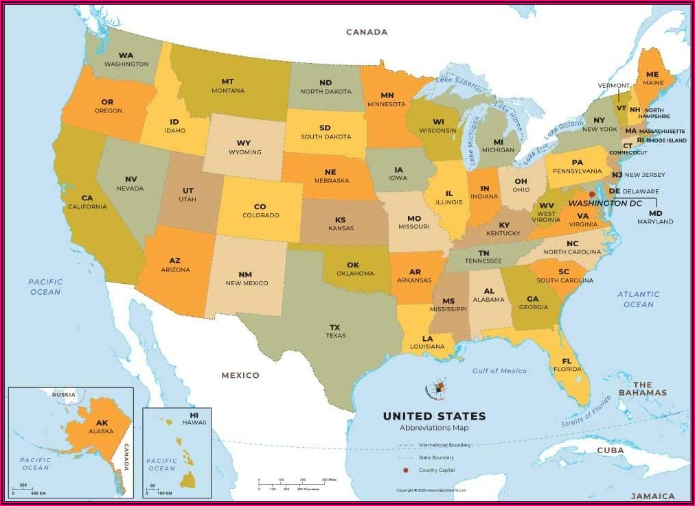 Map Of Usa With States Capitals And Abbreviations