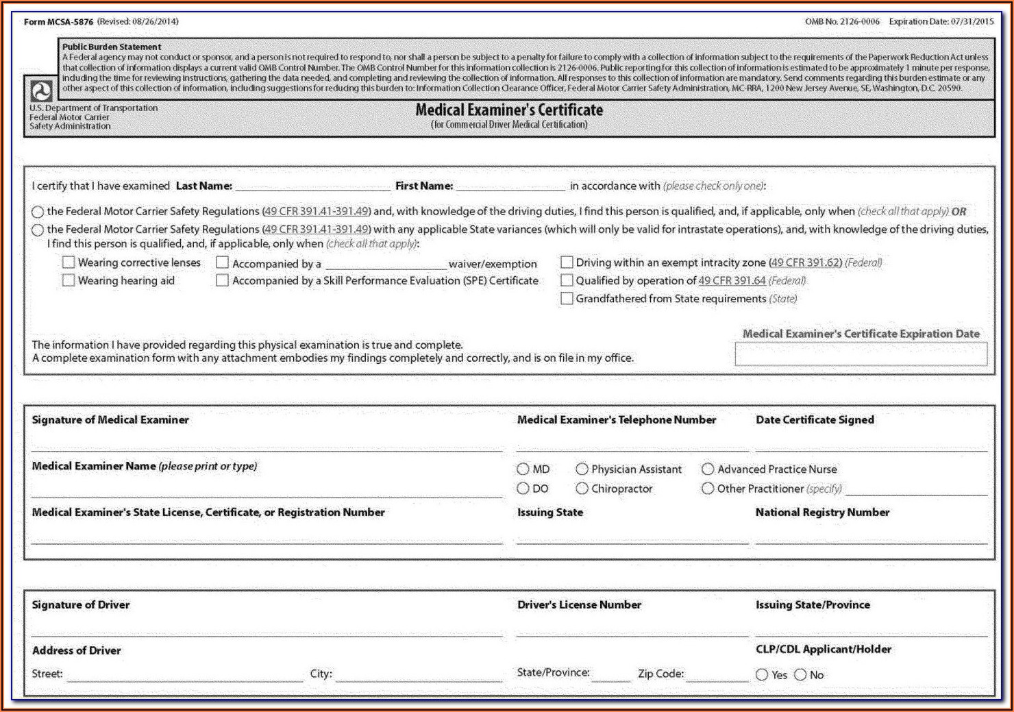 Maryland Dot Cdl Physical Form