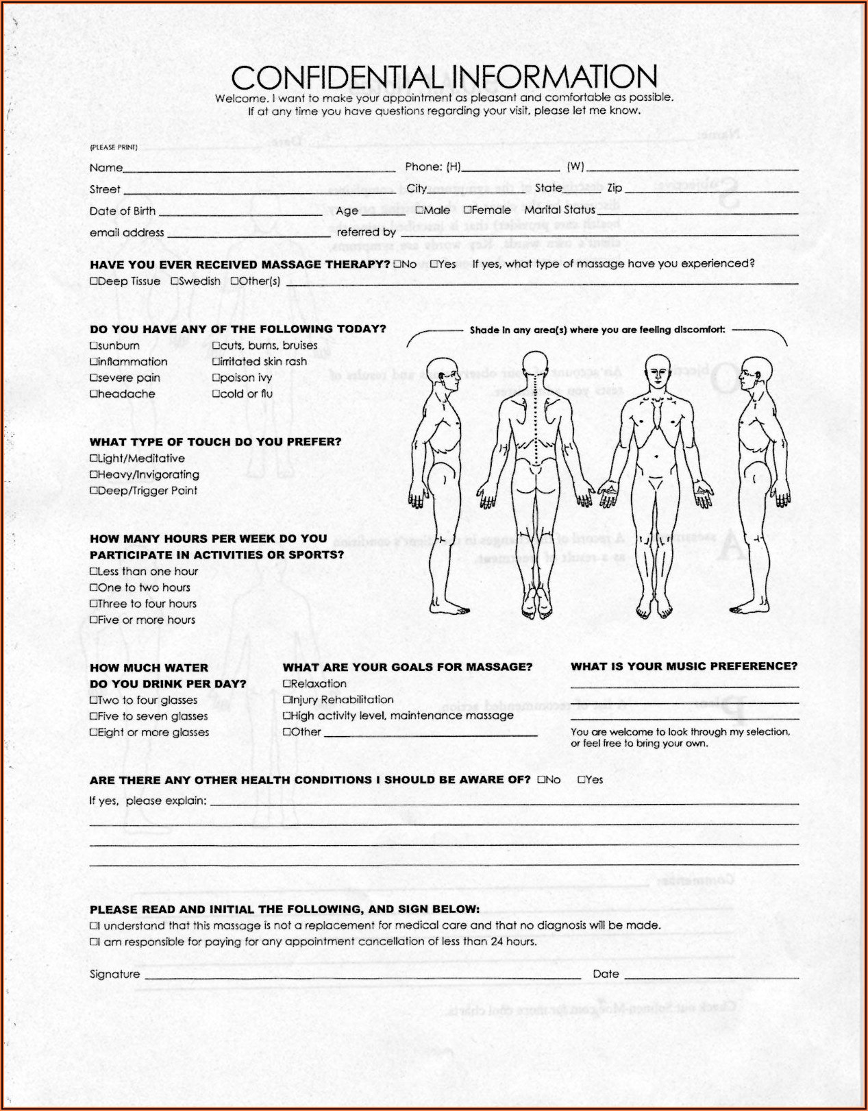 Massage Therapy Client Intake Form