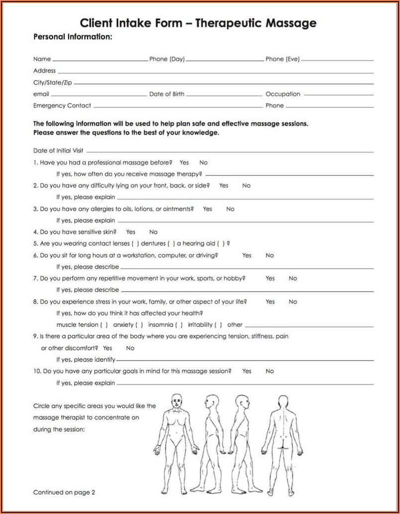 Massage Therapy Intake Forms