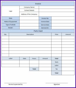 Mechanic Invoice Template Word