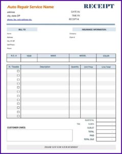 Mechanic Receipt Template Word