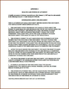 Medical Power Of Attorney Form South Carolina
