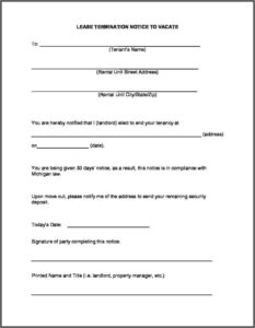 Michigan Notice To Vacate Form
