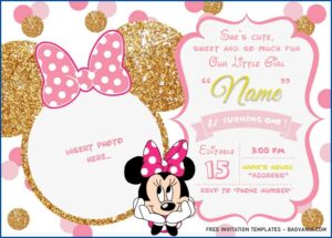 Minnie Mouse Birthday Invitations Pink And Gold