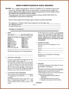 Month To Month Rental Agreement California Free Form