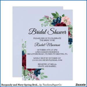 Navy And Burgundy Wedding Shower Invitations