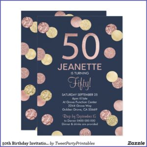 Navy And Rose Gold Birthday Invitations