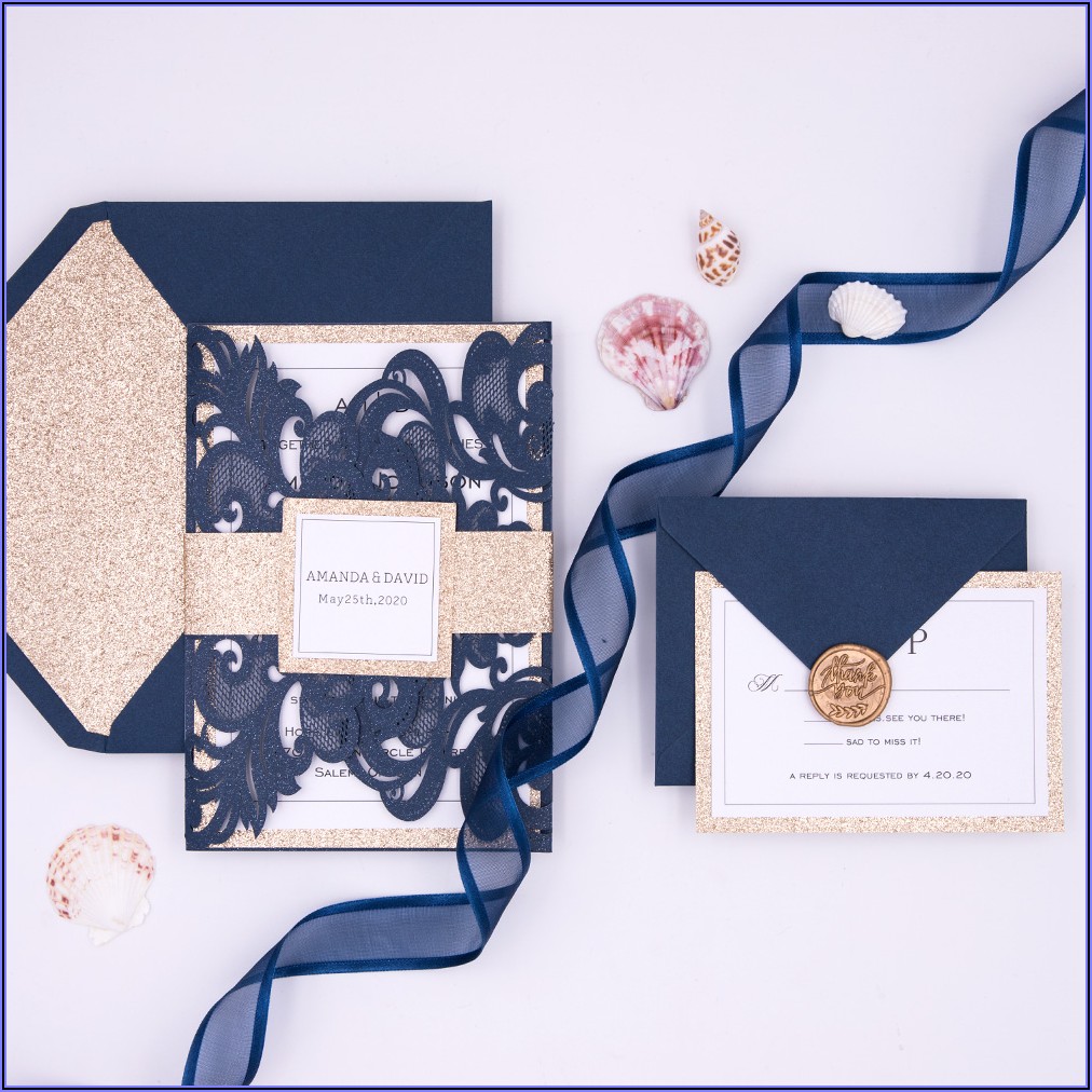 Navy And Rose Gold Invitations