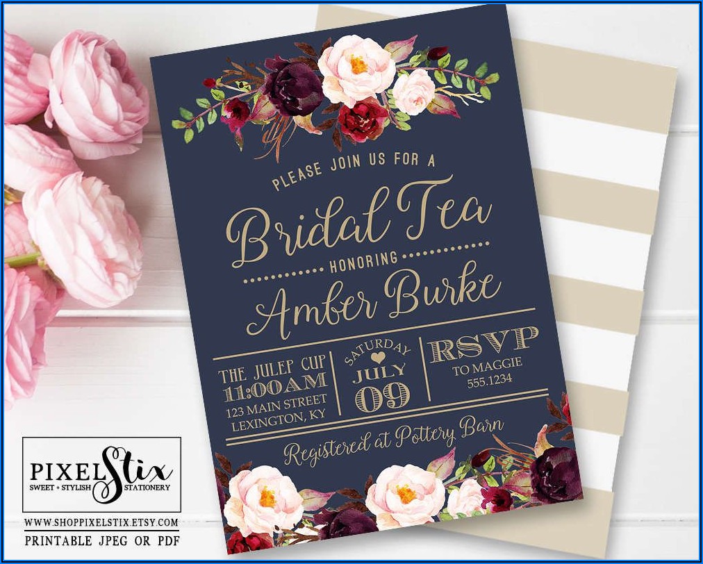 Navy Blue And Rose Gold Bridal Shower Invitations