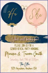Navy Blue And Rose Gold Gender Reveal Invitations