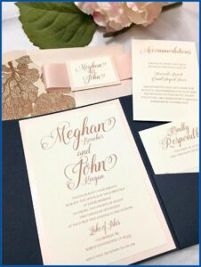 Navy Blue And Rose Gold Wedding Invitations