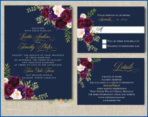Navy Burgundy And Blush Wedding Invitations