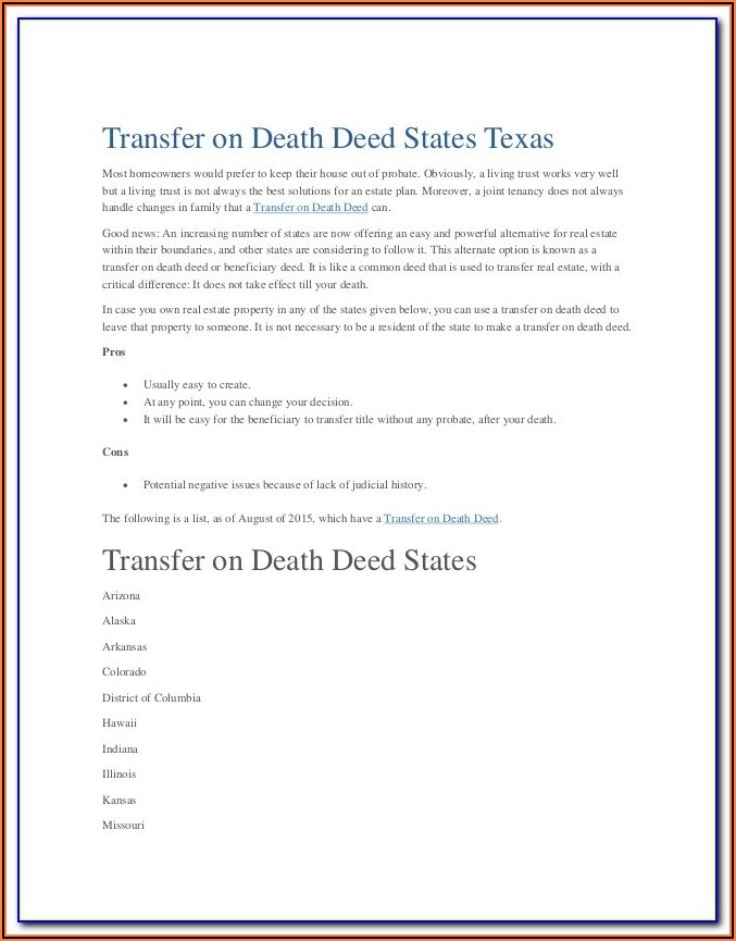 Nebraska Transfer On Death Deed Form