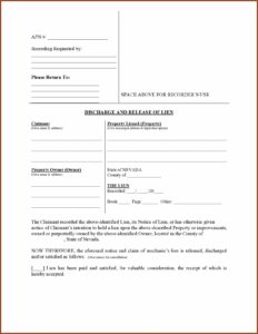 Nevada Mechanics Lien Release Form