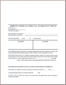 North Carolina Bar Association Special Warranty Deed Form