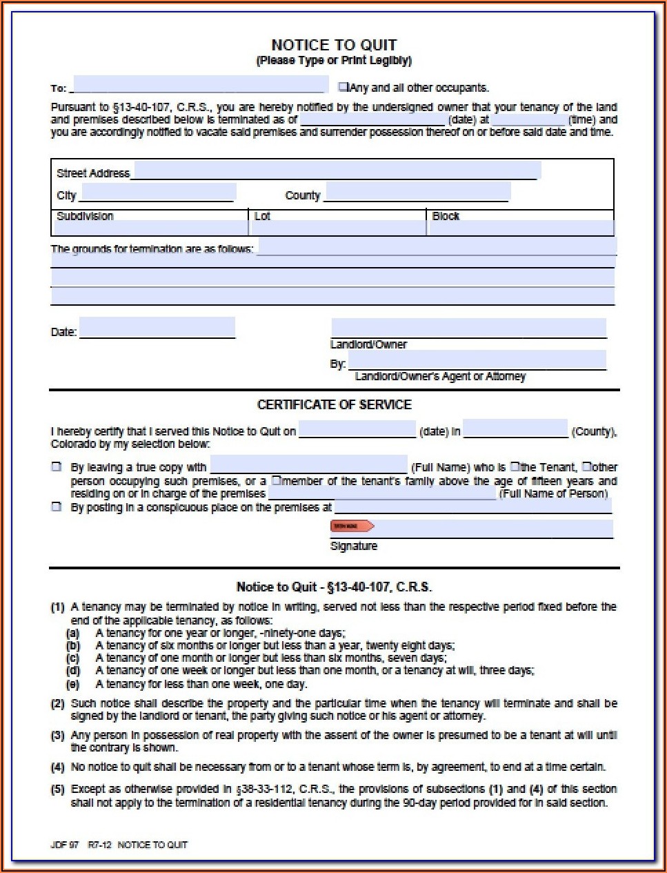 Notice Of Intent To File Lien Colorado Form