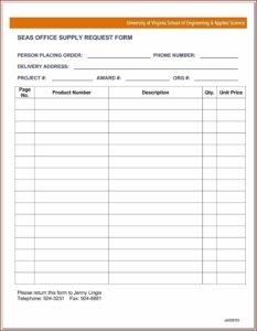 Office Supply Order Form Template