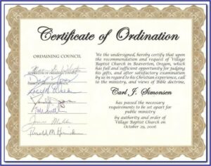 Ordination Certificate Templates Free