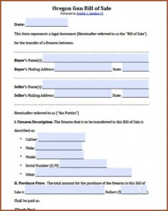 Oregon Automobile Bill Of Sale Form Free