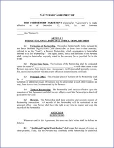 Partnership Contract Agreement Template