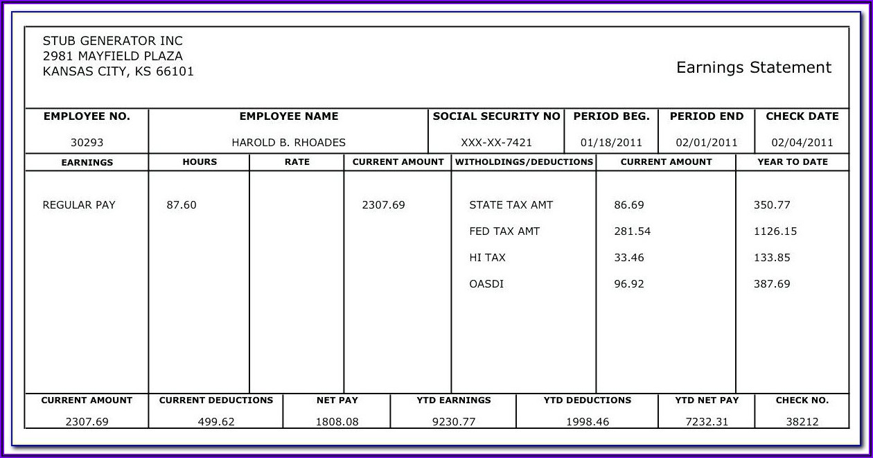 Pay Stub Template Download