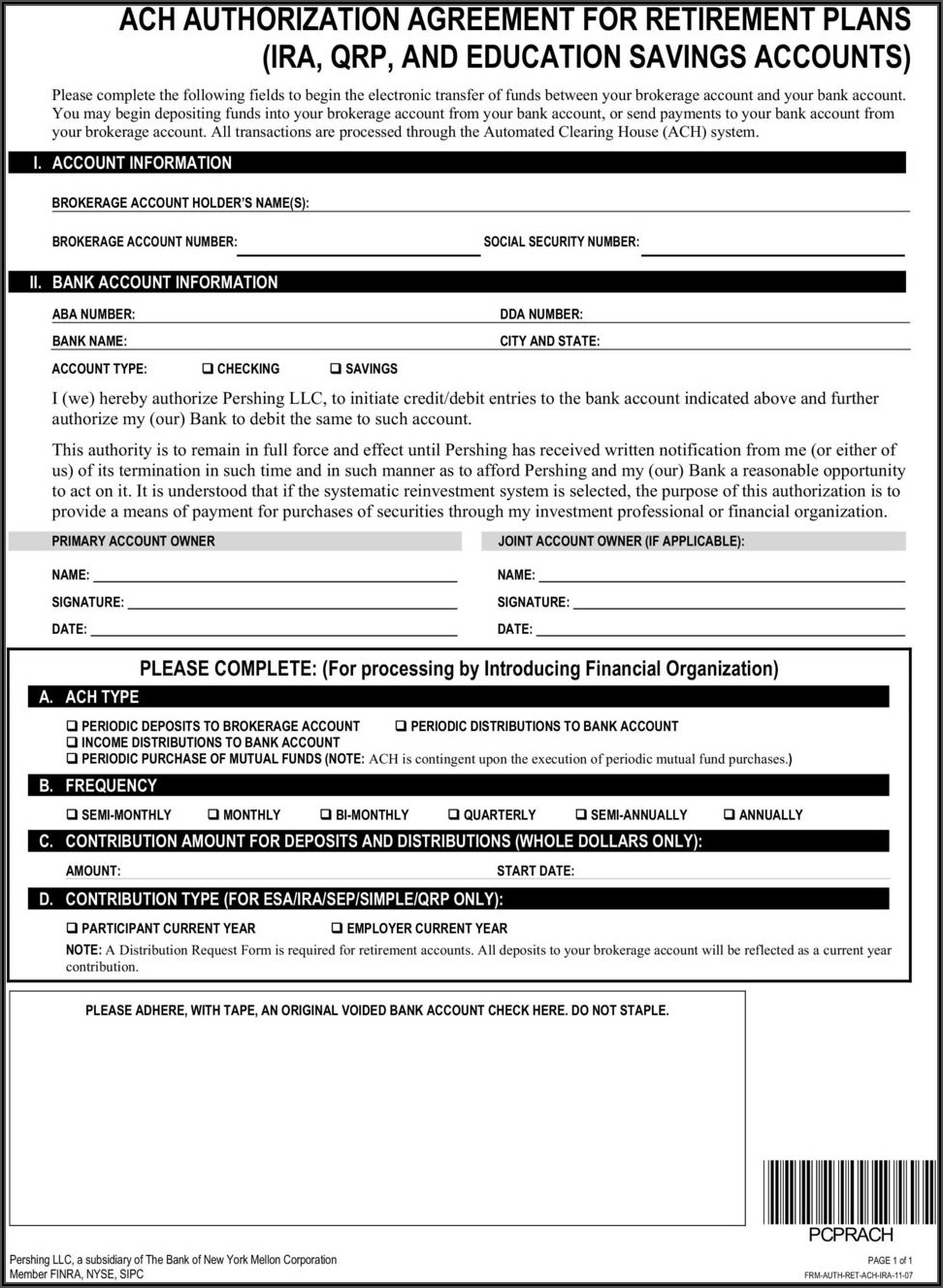 Pershing Ira Distribution Request Form