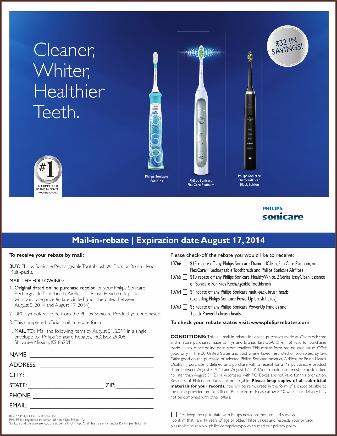 Philips Sonicare Flexcare Platinum Rebate Form