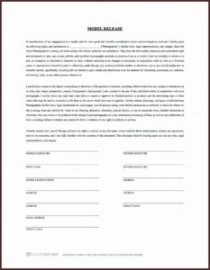 Photo Print Release Form Template Free