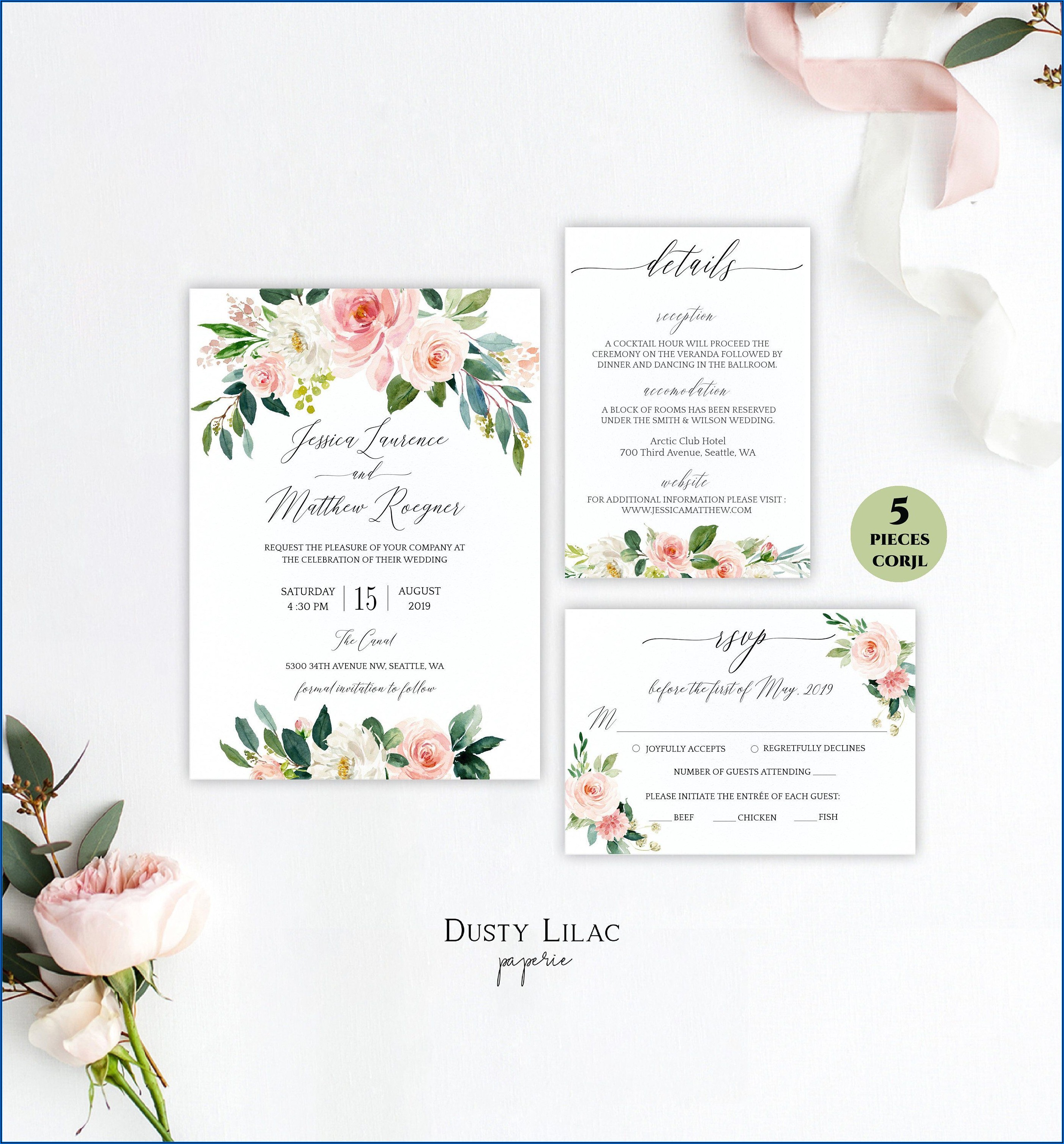 Pink Floral Wedding Invitation Template