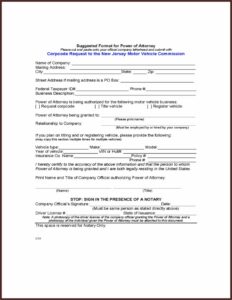 Power Of Attorney Form Nj Mvc