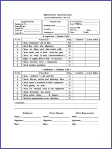 Preventive Maintenance Checklist Form