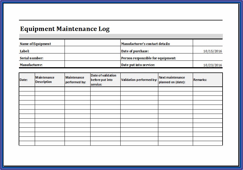 Preventive Maintenance Checklist Template Excel