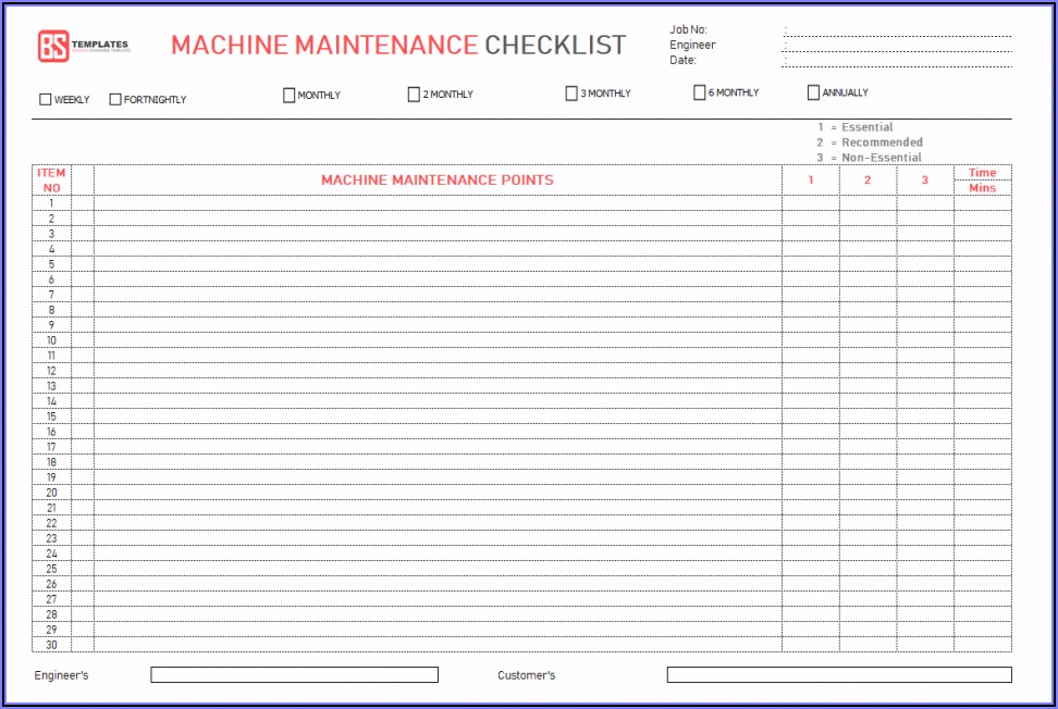 Preventive Maintenance Checklist Template