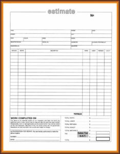 Printable Auto Body Repair Estimate Forms