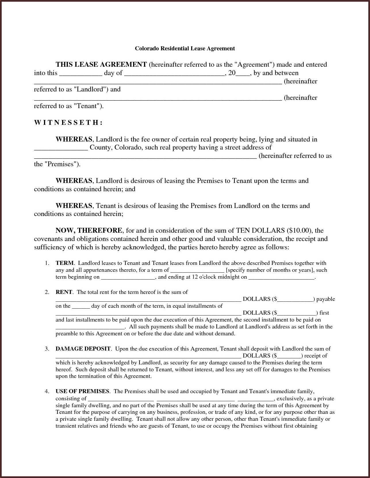 Printable Blank Lease Forms
