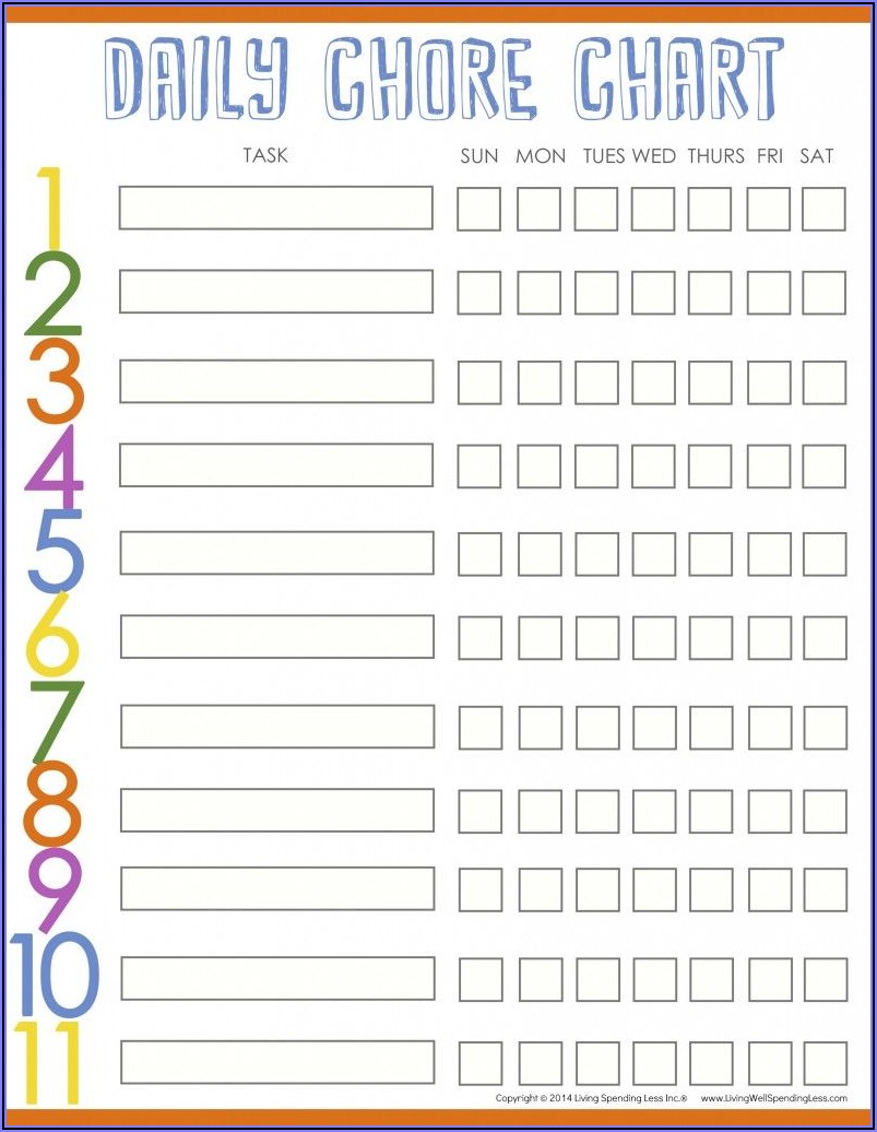 Printable Children's Chore Chart Template
