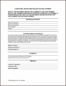 Printable Lien Waiver Form Mn