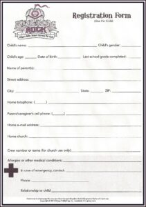Printable Registration Forms For Vacation Bible School