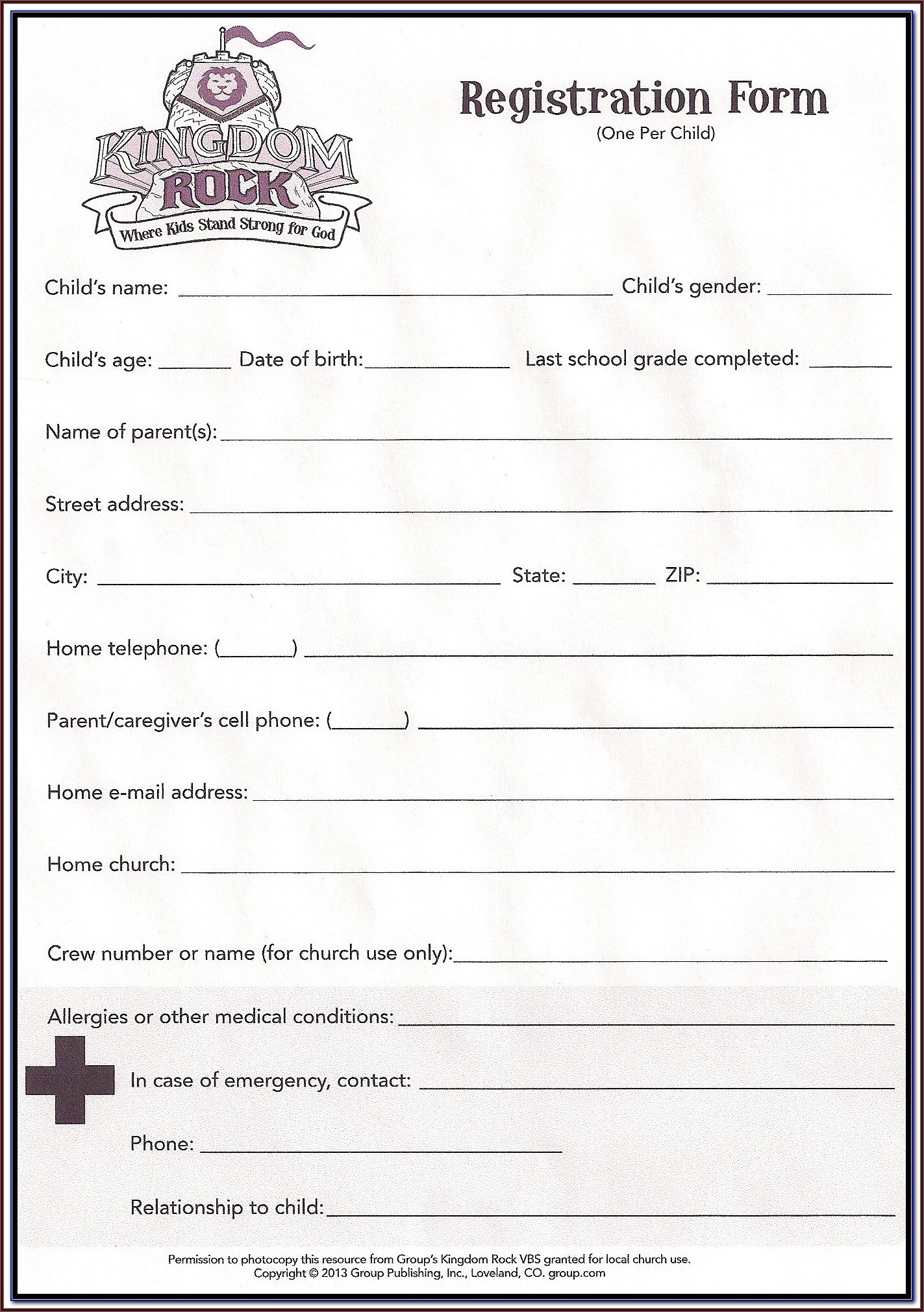 Printable Registration Forms For Vacation Bible School