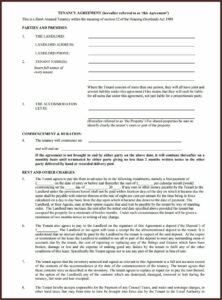Printable Tenancy Agreement Form Uk