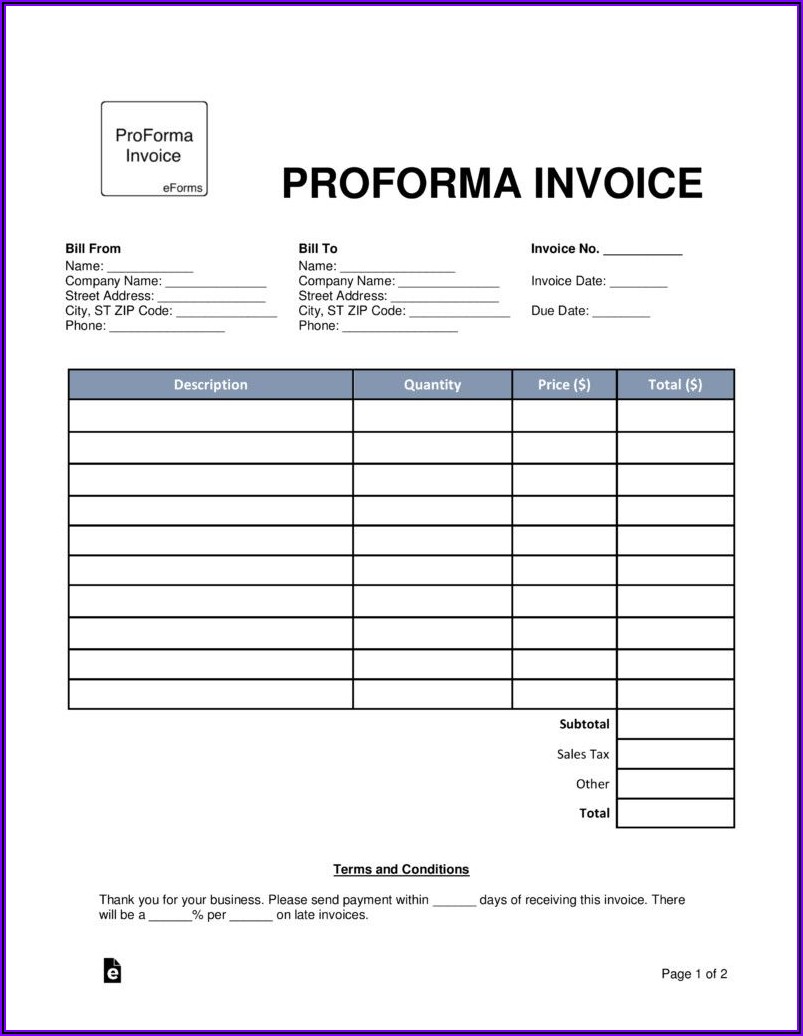 Proforma Invoice Example