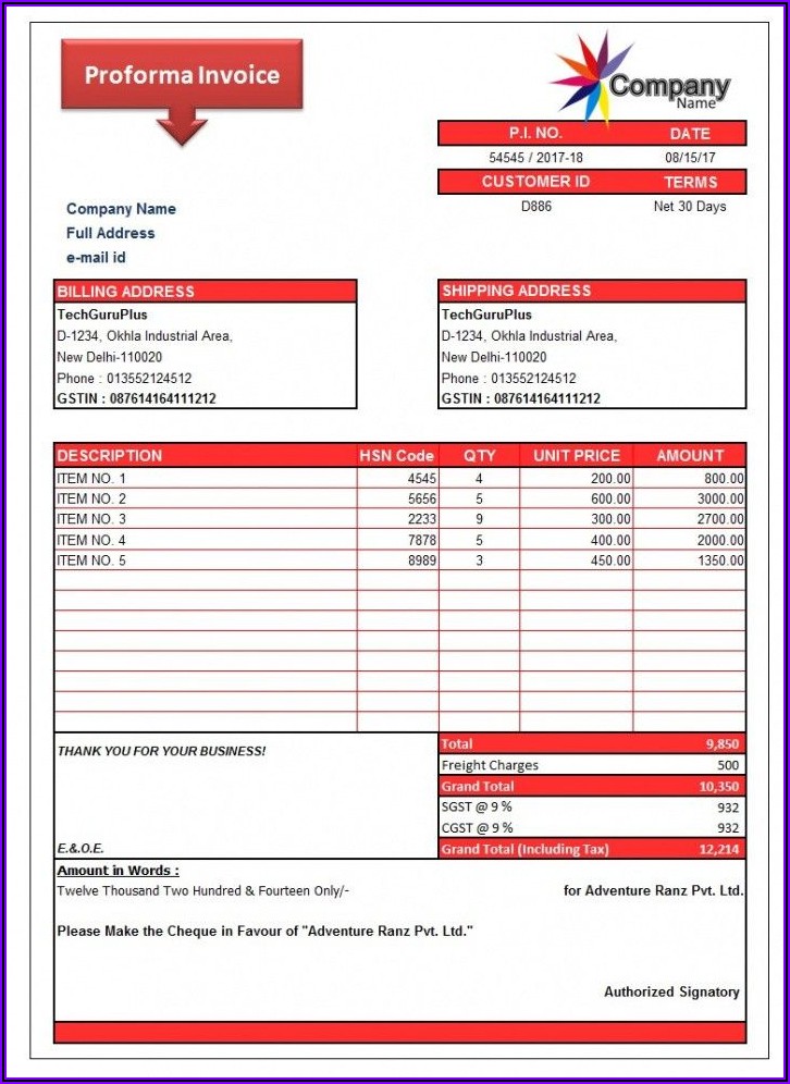 Proforma Invoice Format In Word