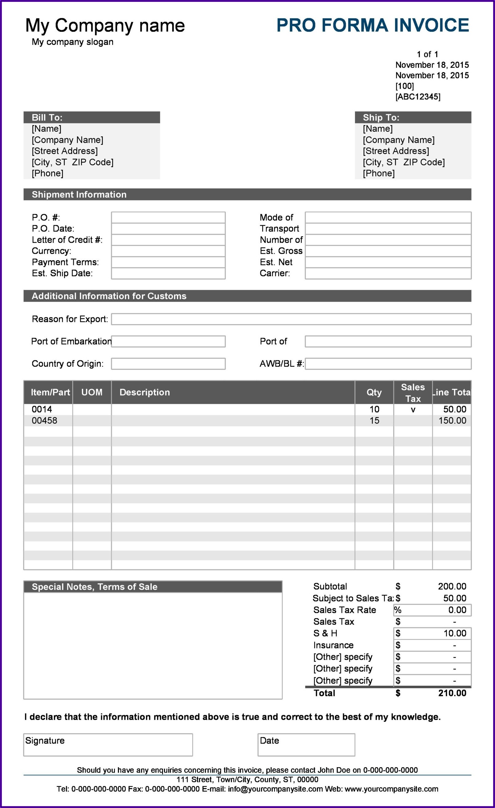 Proforma Invoice Templates